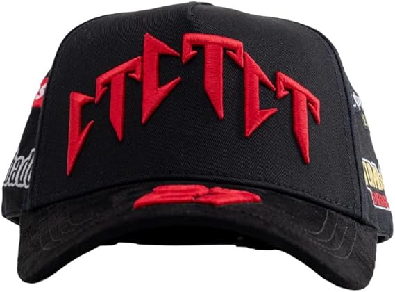 vista frontal y bordado en 3d de la gorra ct racing